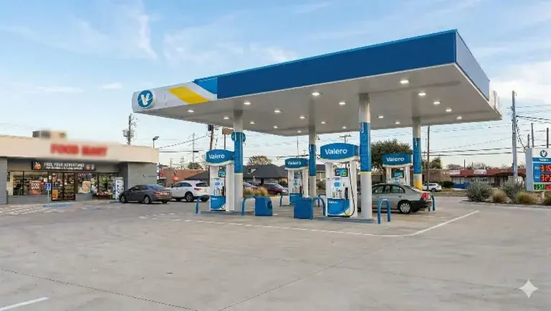 Fuel canopy and food mart at a gas station in Deer Park, Texas