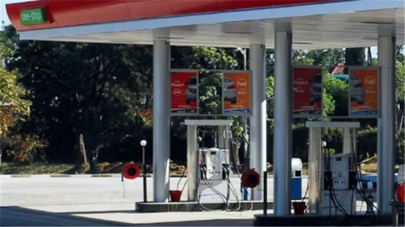 Fuel canopy with pumps at a gas station and convenience store, Pasadena, Texas